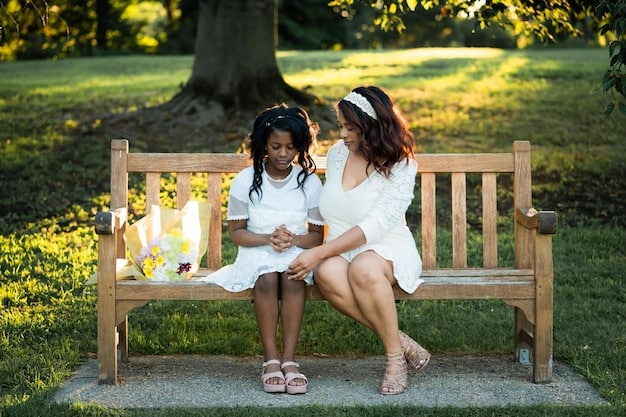 Two friends sit side-by-side on a park bench, engaged in a heartfelt conversation. One friend is listening attentively, nodding in understanding, while the other shares their feelings with an open expression. The background shows a serene park scene, emphasizing a calm and supportive atmosphere.