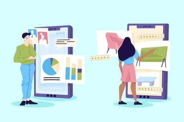 A person using a mobile phone with a split screen showing analytical data on one side and an engaging social media post on the other. Illustrates how data informs social media strategies.