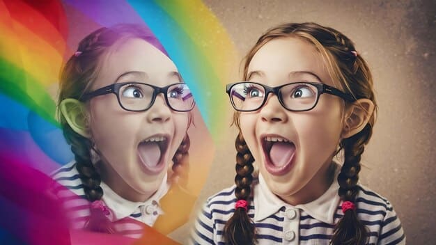 A split-screen image. On one side, a Gen Alpha child is watching a fast-paced, colorful video on a tablet. On the other side, the same child is participating in a virtual classroom session on a laptop.