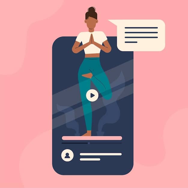A person holding a phone while doing yoga with the screen displaying work email notifications, depicting work-life imbalance.