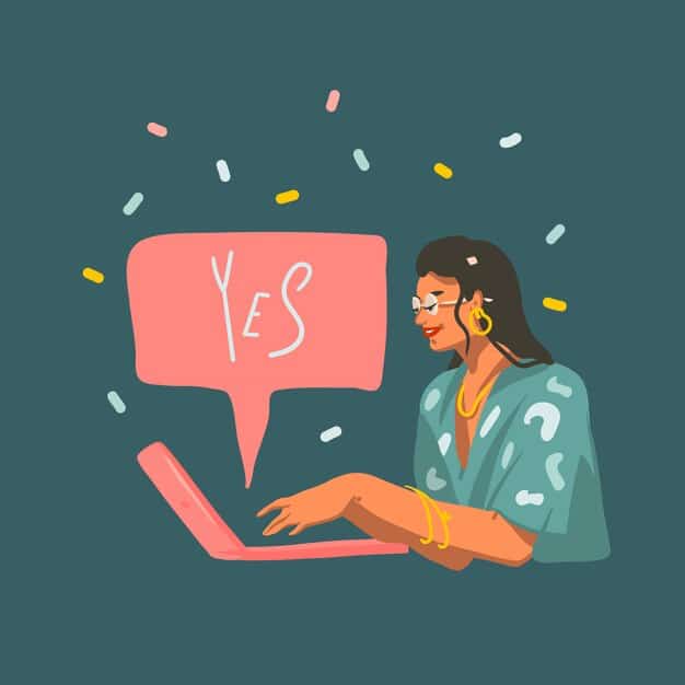 A person typing on a laptop with a speech bubble and a checkmark, symbolizing a well-crafted and accurate response to online gossip.