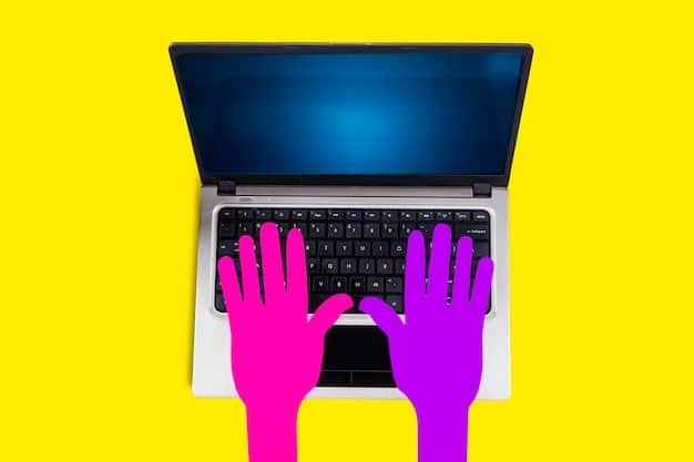 Hands typing on a laptop keyboard with various emojis floating around the screen, visualizing the challenge of conveying emotions accurately in text-based communication. The background is blurred to emphasize the keyboard and emojis as the focal point.