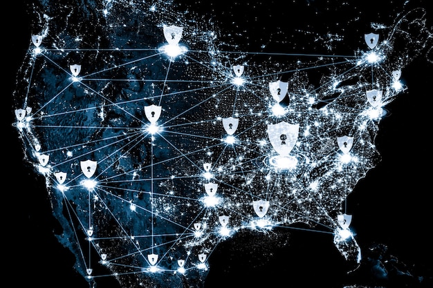 A visual representation of interconnected legal documents from different US states, forming a complex puzzle, symbolizing the fragmented yet growing landscape of data privacy laws across the nation.