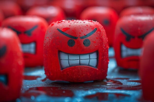A social media forum filled with angry, red faces and aggressive emojis, symbolizing the toxic and polarizing nature of online political debates, with comments flying back and forth.