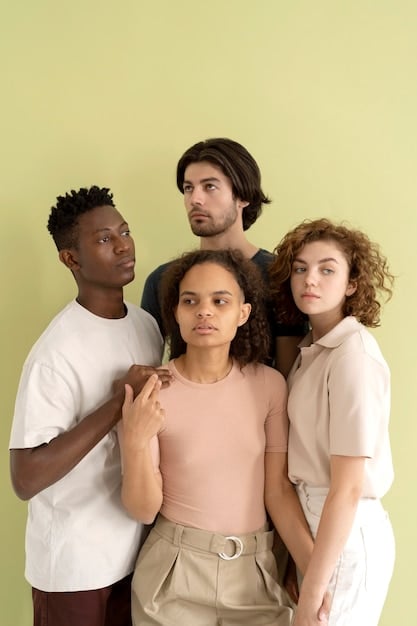 A diverse group of people (different ages, ethnicities, and genders) standing together in a symbolic huddle, representing unity, diversity, and shared goals in a professional context.