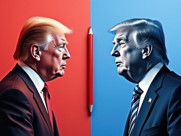 A visual metaphor for political polarization, showing two opposing sides of a debate, represented by different colors, with a deep chasm or barrier forming between them, highlighting the growing divide in opinion.