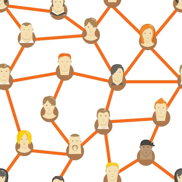 A visual representation of a diverse community network, with lines connecting individuals to show social ties, and a central glowing node representing the positive influence of social norms on public health.