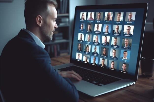A recruitment manager looking at a laptop screen with multiple diverse candidate profiles, subtly biased towards one profile that exhibits a perceived 'halo', illustrating the impact on hiring decisions.