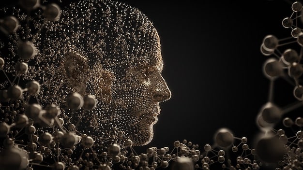 A conceptual image showing a person's brain with interconnected nodes, representing thoughts and decisions, and faint outlines of figures surrounding it, symbolizing societal pressures and authority. The overall tone is contemplative and complex.