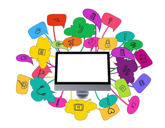 A person looking thoughtfully at a laptop screen, surrounded by speech bubbles with different cultural symbols, representing the complexity of interpreting online messages across cultures.