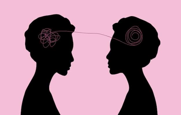 A visual representing empathy and active listening, perhaps two silhouettes facing each other, one with a thought bubble of ears and the other with a heart, suggesting understanding and connection.