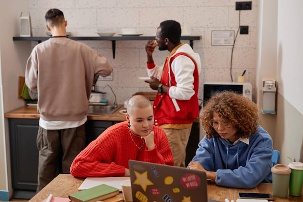 A diverse group of entrepreneurs, smiling and engaged, collaborating around a large table filled with laptops and whiteboards covered in ideas, symbolizing a dynamic and supportive startup community.