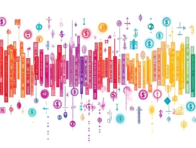 A financial chart showing an upward trend, overlaid with icons representing accessibility features like captions, sign language, and diverse user interfaces.