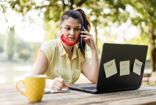 A social media manager at a desk, carefully reviewing post content for inclusive language before publishing, perhaps highlighting potential areas of generalization.