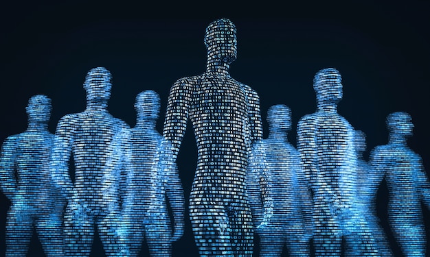 A visual representation of data points and charts, with human figures overlaying them, symbolizing the combination of data analysis and human qualitative assessment in measuring inclusivity.