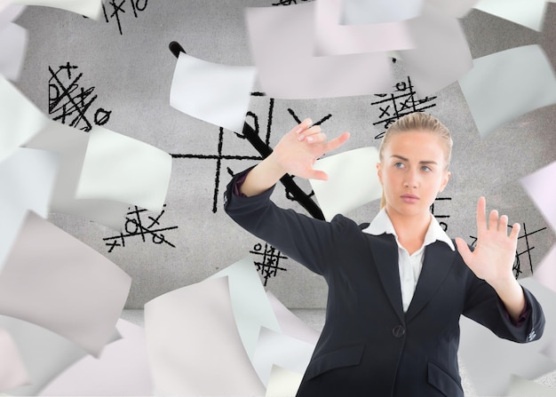 A person looking frustrated and confused while reading a dense, text-heavy document with chaotic symbols and blurred words, symbolizing poor communication.