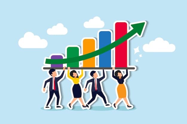 A chart showing positive trends in employee engagement and diversity metrics, with an upward arrow indicating progress.